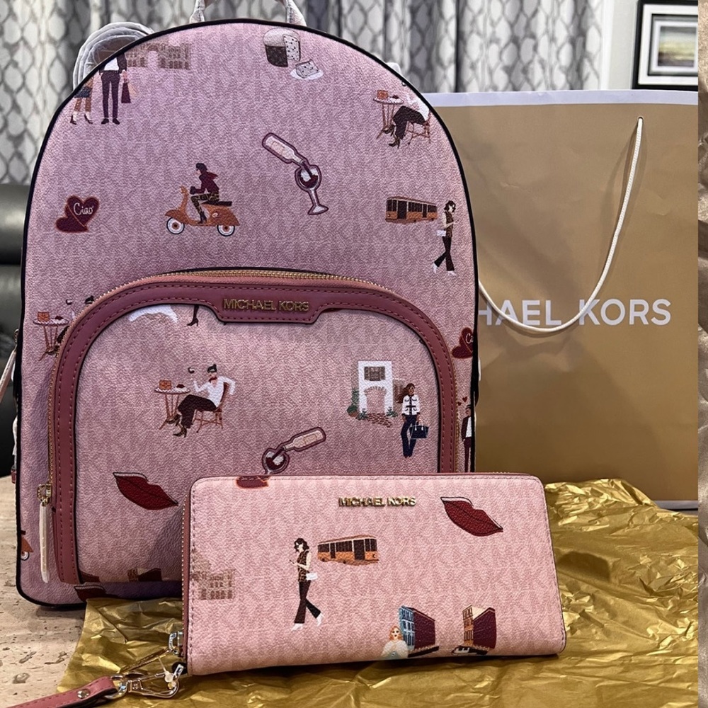 Michael Kors jet set blush pink backpack and wallet